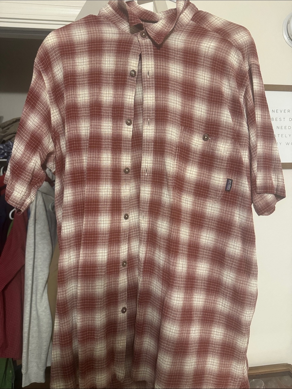 Patagonia Men's Short-Sleeve Plaid Button-Down in Rust and Cream